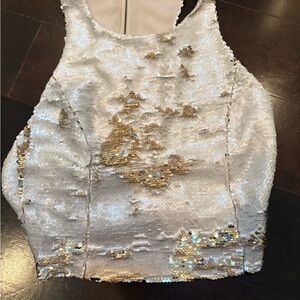 Zara Basic Sequin Dress in Cream and Gold